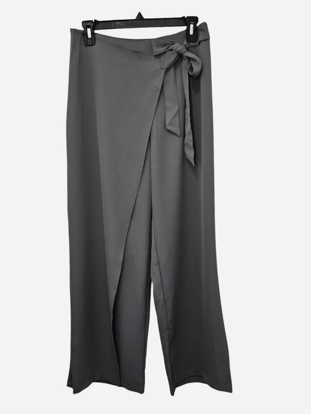 Halara High Waisted Tie Side Wide Leg Gray Work Pants MEDIUM PETITE NEW